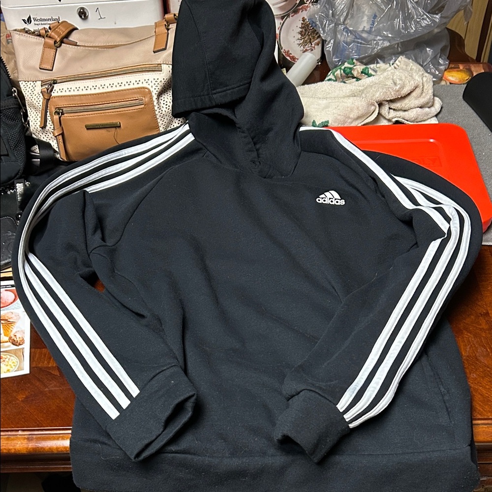 Adidas Black Hoodie with White Accents